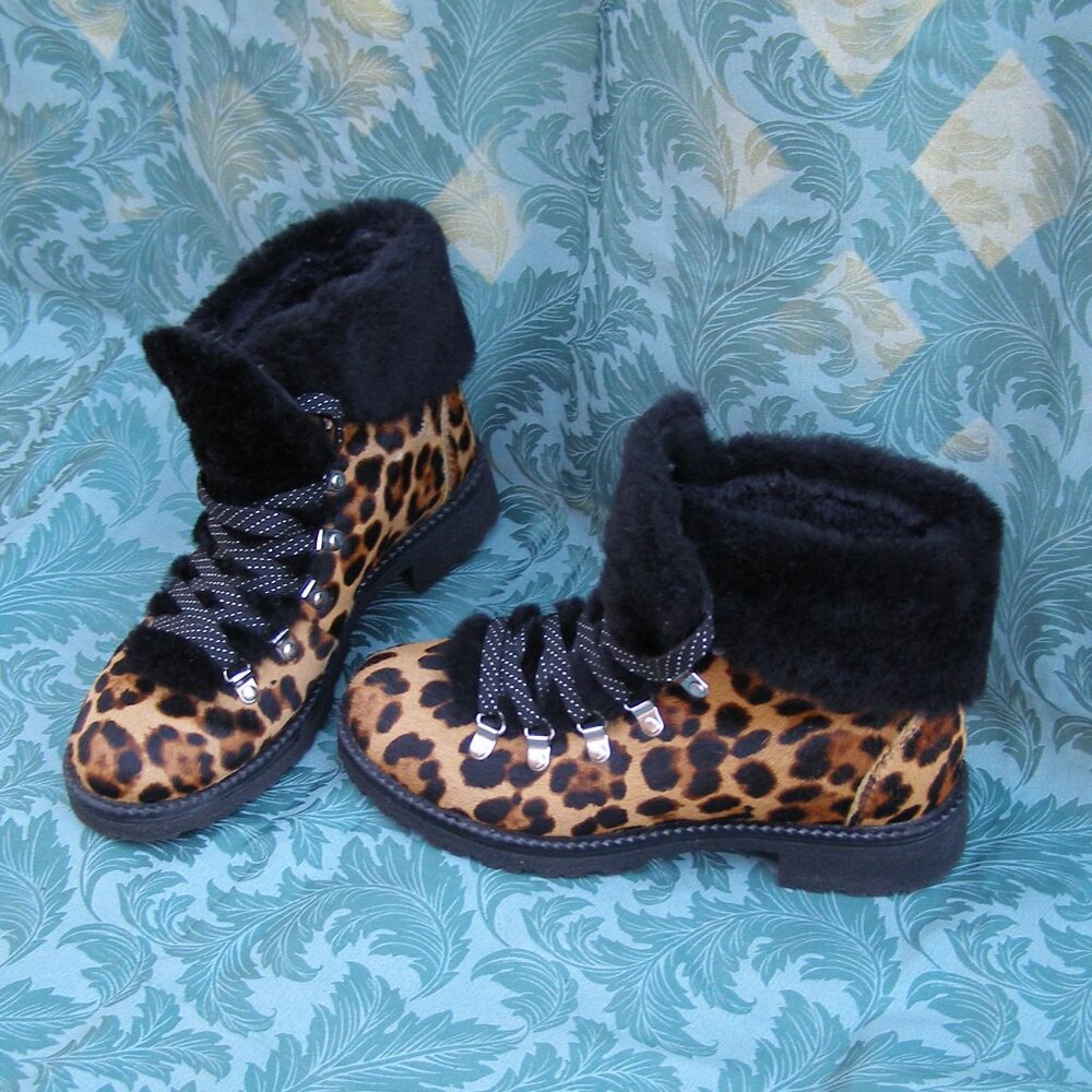 🤎🖤 J. Crew size 8-8.5 Nordic Boots in Leopard Calf Hair - Picture 2 of 12